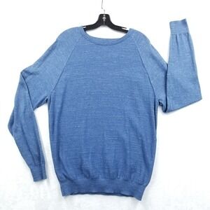 J Crew Sweater‎ Men L Blue Cotton Slub Crew Neck Long Sleeve Pullover Outdoor